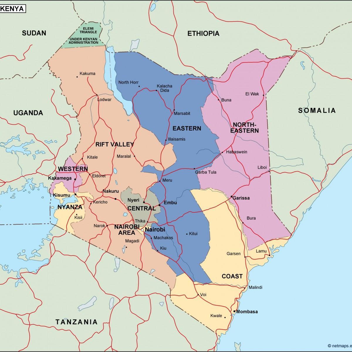 의 지도의 정치 지도 케냐