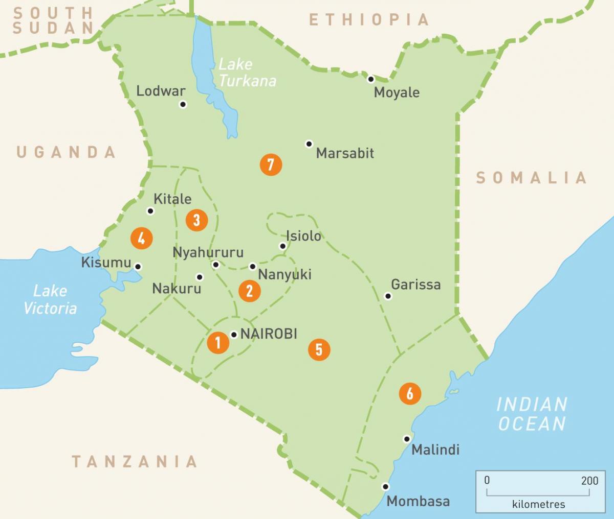 지도 케냐의를 보여주는 지방