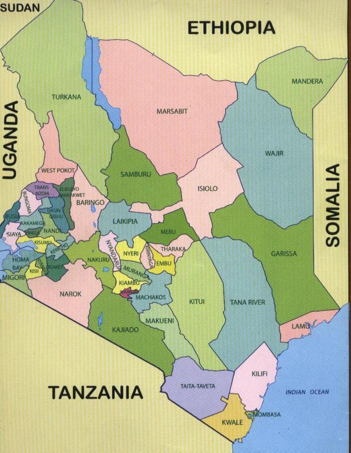 새로운 지도 케냐의 카운티