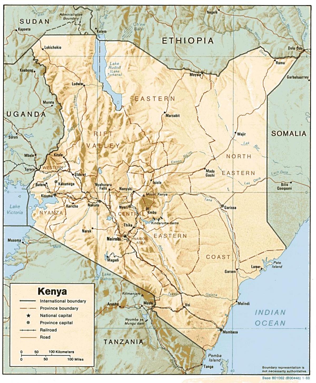 지도 케냐의를 보여주는 주요 도시