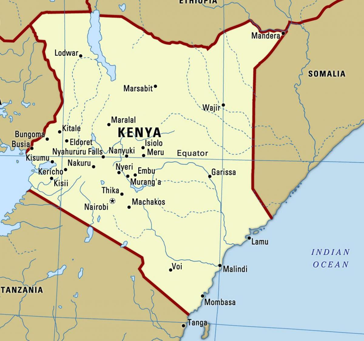 지도와 함께 케냐의 도시