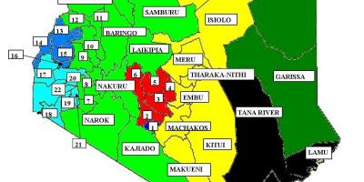 지도 47 개의 카운티에서 케냐 